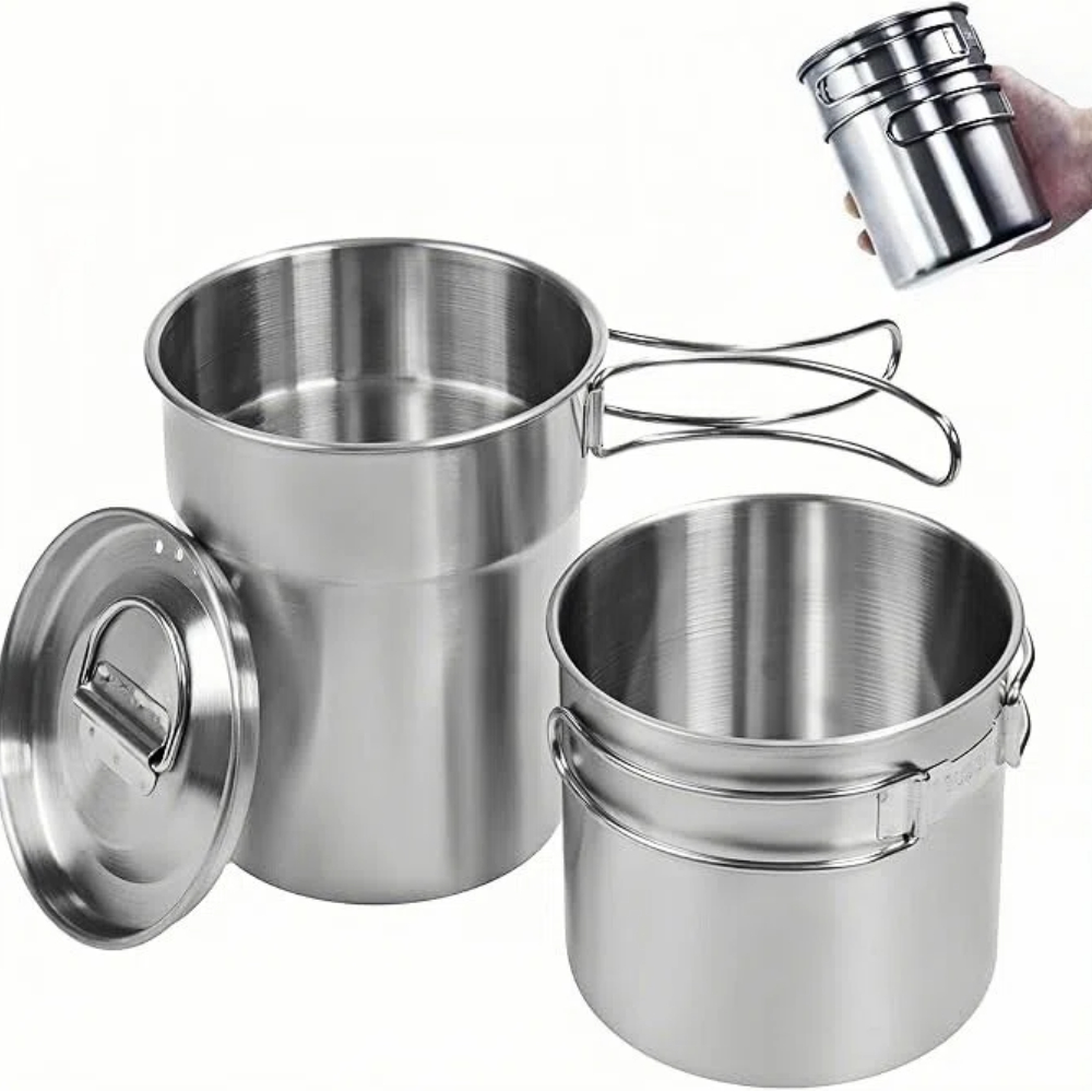 Camping Cooking Pot With Lid - Opvouwbare campingbekers, campingpotten, kookgerei, 304-voedselveilige outdoor