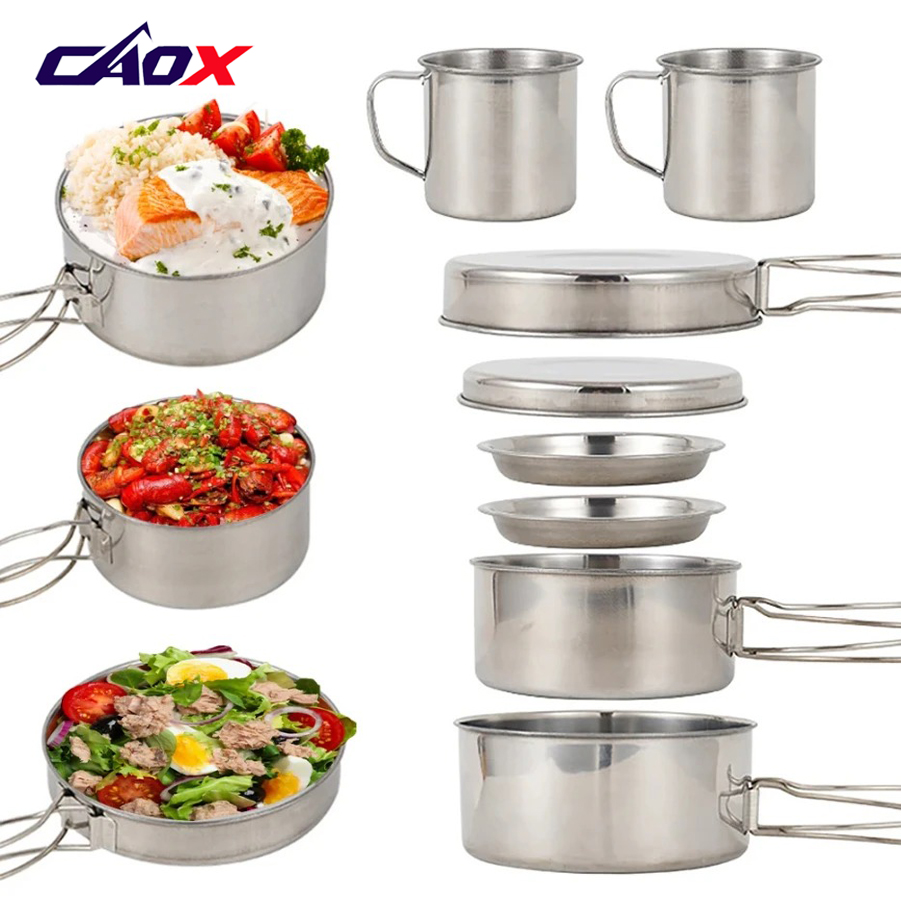 Camping Cooking Ware Set - CAOX 8-delige camping kookset van roestvrij