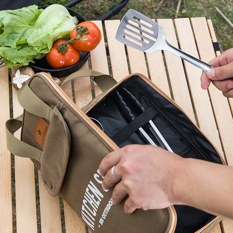 Camping Cooking Utensil Set - 8-delige campingkeukenset met draagtas, outdoor reisbestek