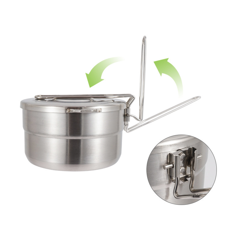 Camping Cooking Pot With Lid - Outdoor roestvrijstalen kookpot met deksel en