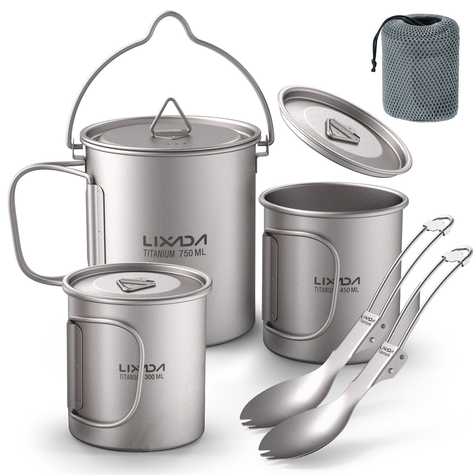 Camping Cooking Pot With Lid - Ultralichte 300ml/750ml titanium pot, draagbare Ti