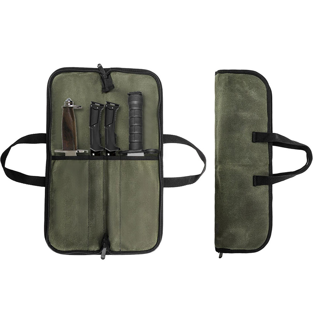 Camping Cooking Multi Tool - Gewaxte canvas messenroltas met meerdere vakken,