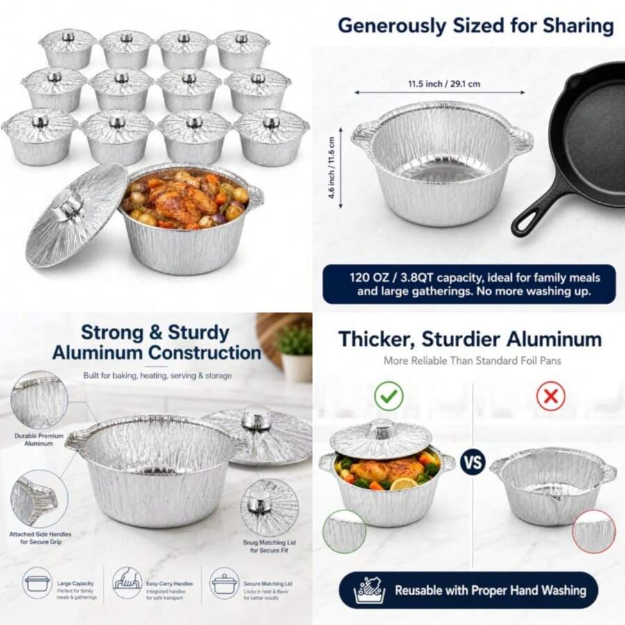 Camping Cooking Pot With Lid - 12-pack wegwerppotten met deksel, aluminiumfolie bakjes
