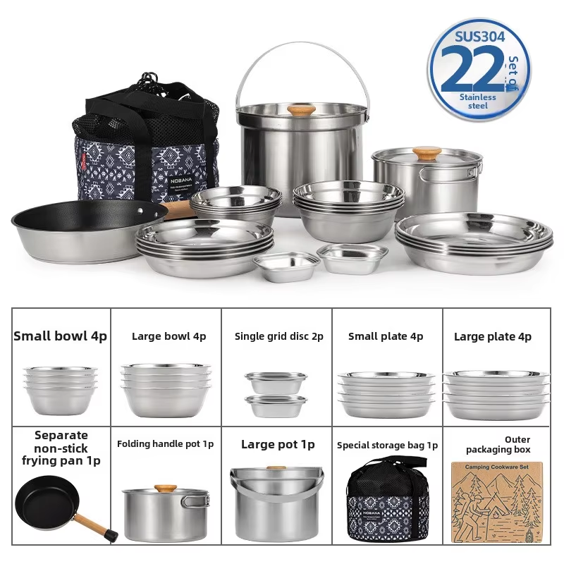 Camping Cooking Utensil Set - NOBANA Nieuwste Outdoor Rvs Pot Set