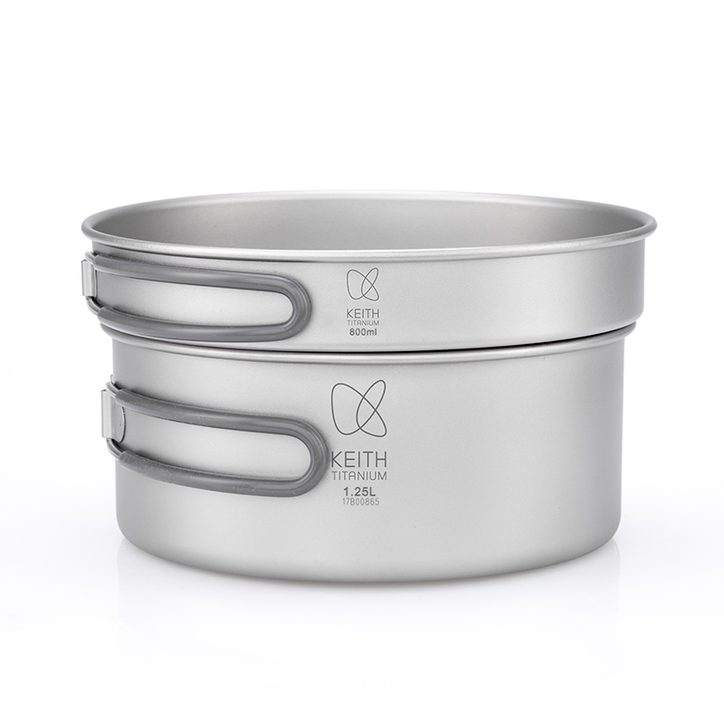 Camping Cooking Utensil Set - KEITH Pure Titanium 2-delige kookset (800ml+1250ml),