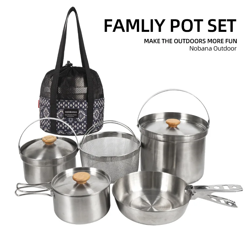 Camping Cooking Pot Set - 2026 Nieuwe Outdoor RVS Pannenset Camping