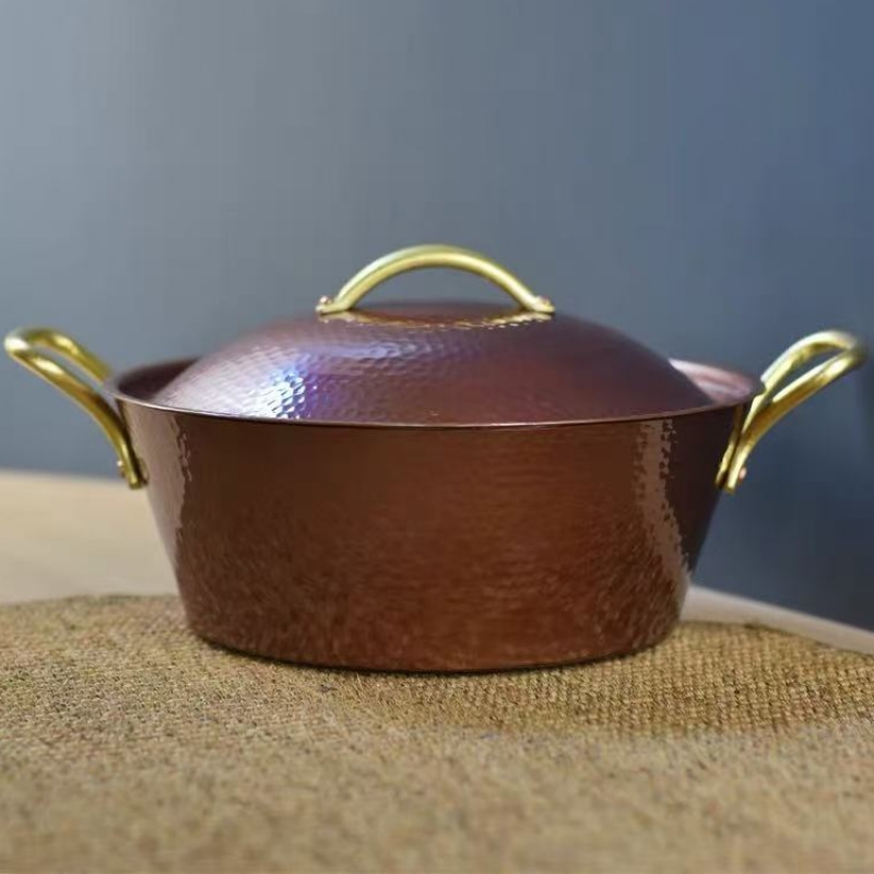 Camping Cooking Pot With Lid - Handgemaakte vintage koperen pot, camping verdikte
