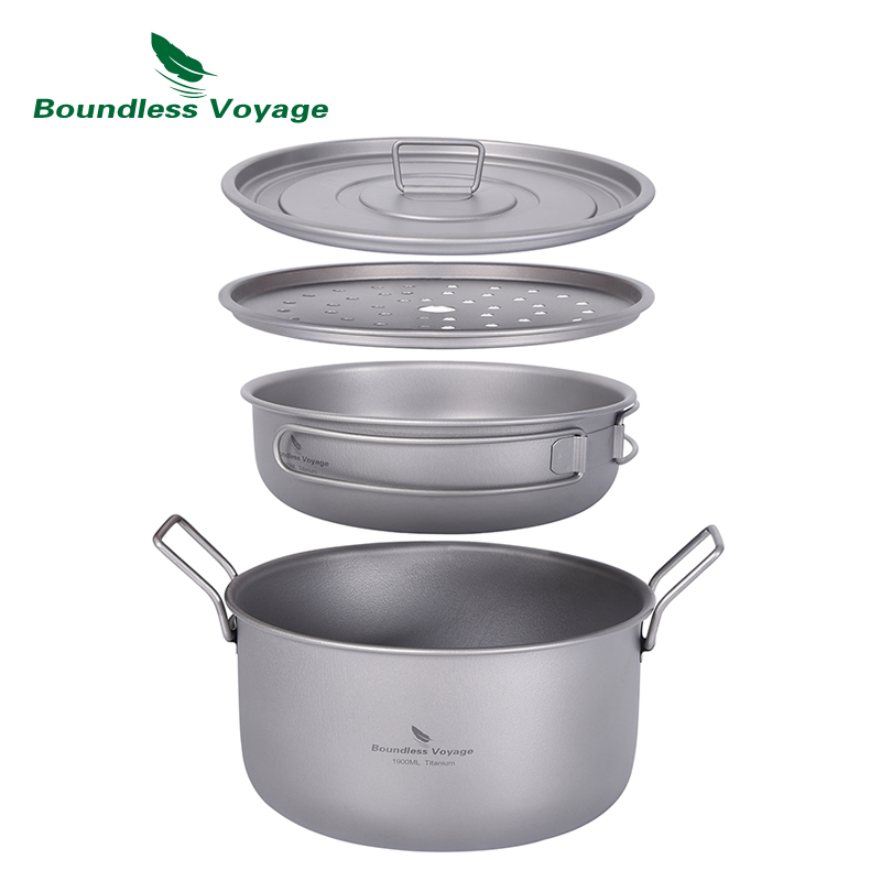 Camping Cooking Pot With Lid - Grenzeloze Reis Camping Kookpot Multifunctionele Titanium