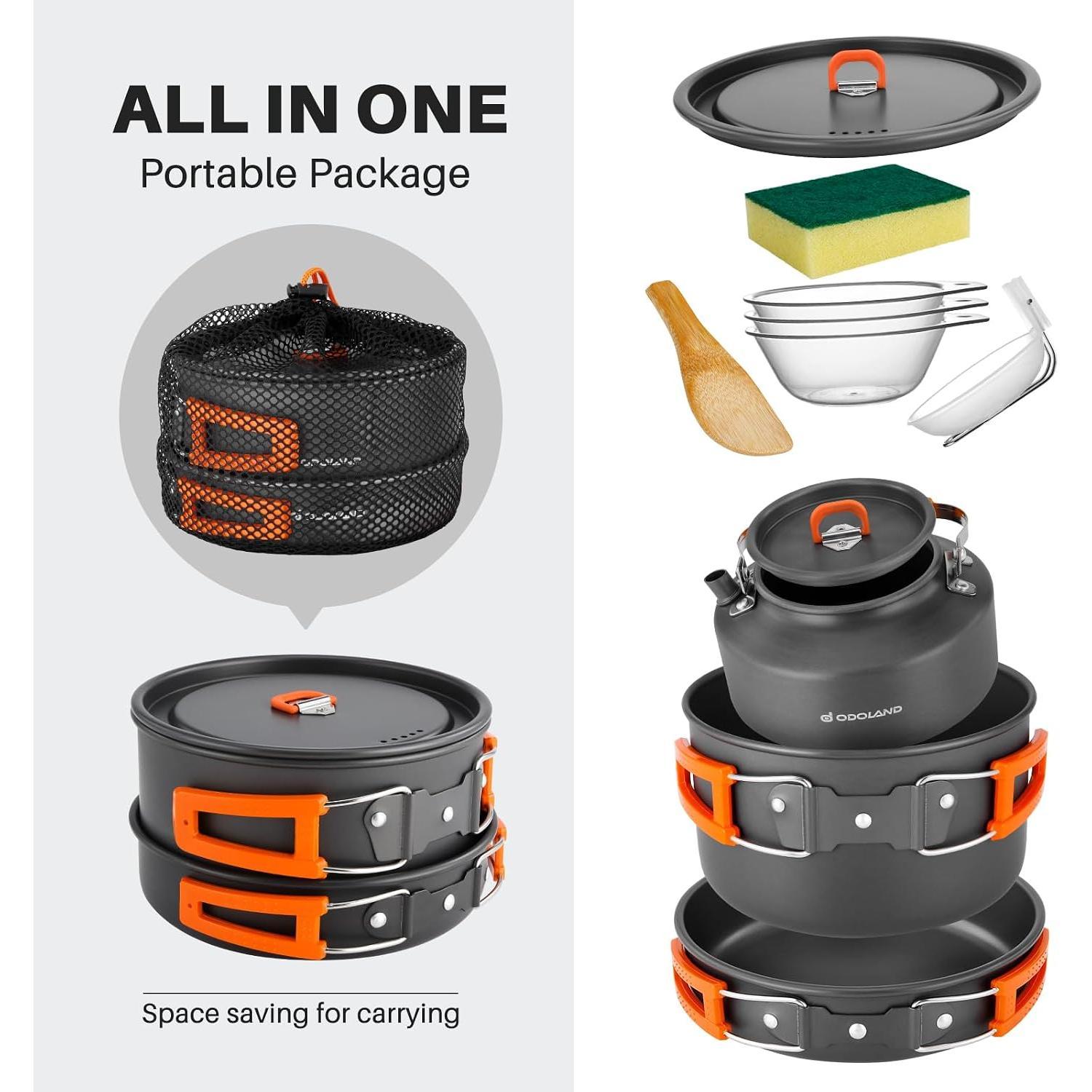 Odoland 10-delige campingkooks - Camping Cooking Ware Set recensie en prijs