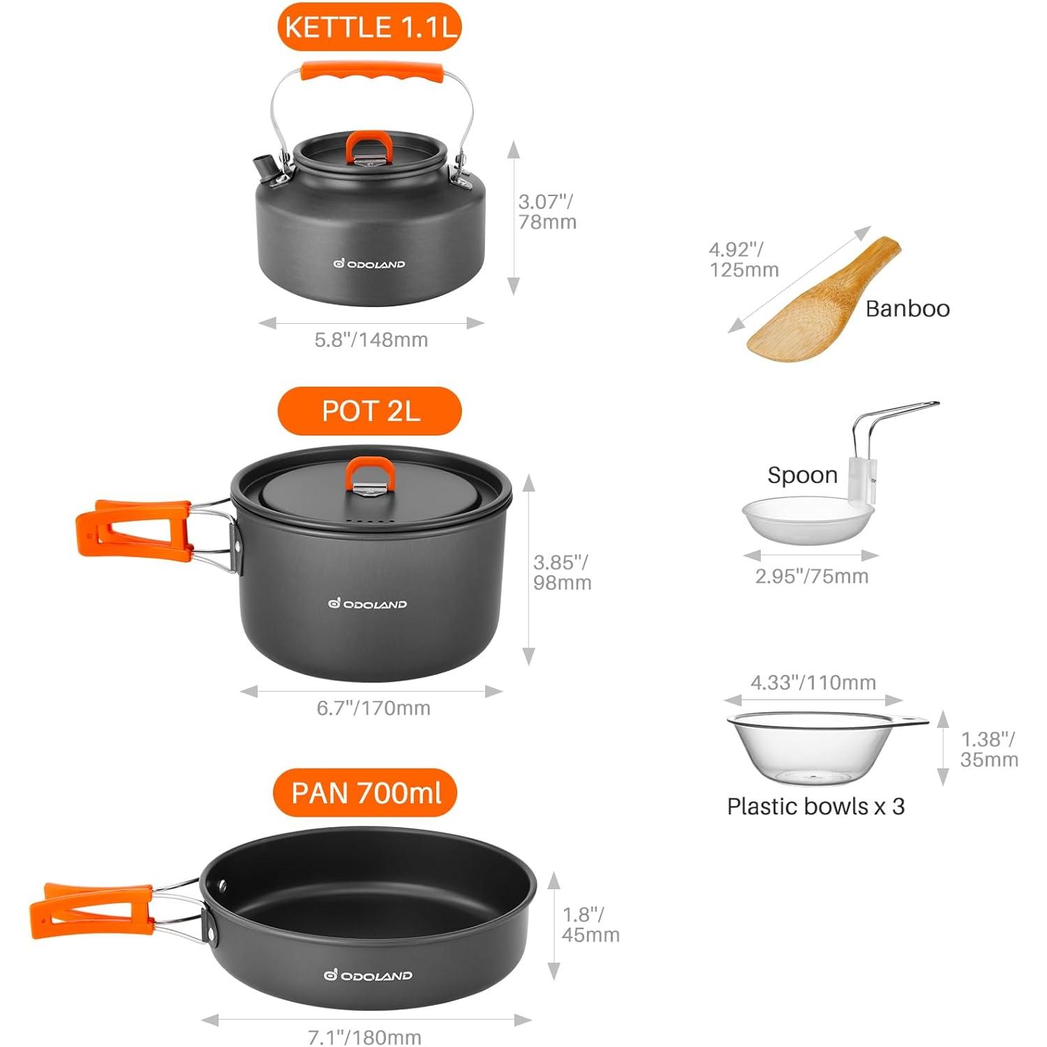 Odoland 10-delige campingkooks - Camping Cooking Ware Set recensie en prijs