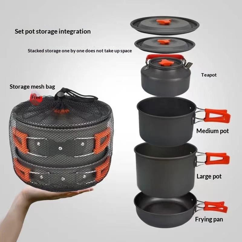 Draagbare aluminium camping ko - Camping Cooking Ware Set recensie en prijs